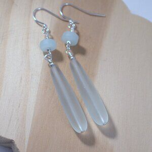 Long Sea Glass Drop Earrings Beach Statement Pierced or Clip-on Earrings